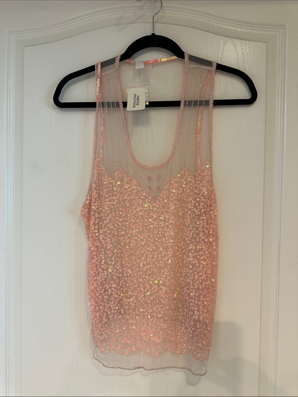 Forever 21 Pink Sequin Mesh Camisole